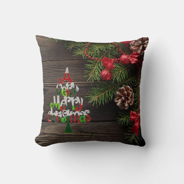 Rustic Merry kerst Country Wreatay Holiday Kussen (Voorkant)