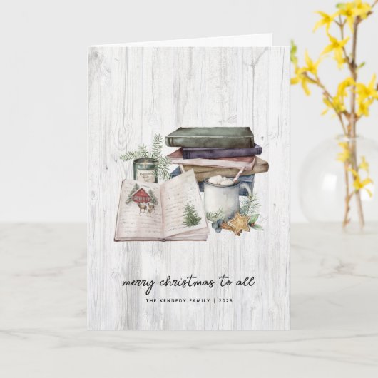 Rustic Merry kerst Greenery Simple Holiday Kaart (Gele Bloem)