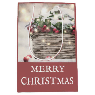 Rustic Merry kerst Holly Berry Basket Medium Cadeauzakje