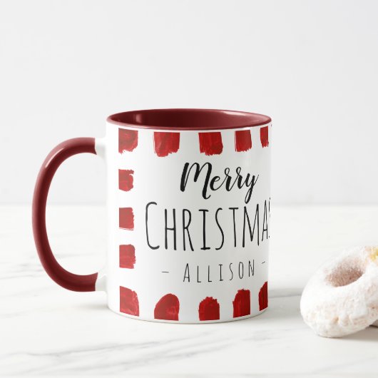 Rustic Merry kerst - Mok voor aangepaste kerstnaam (Met donut)