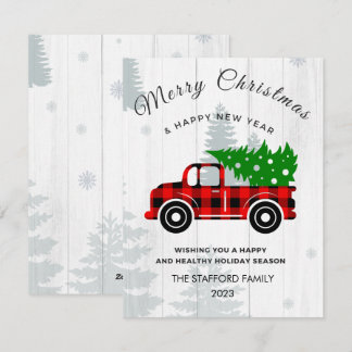 Rustic Merry kerstboom Red Truck Boerderij Feestdagenkaart