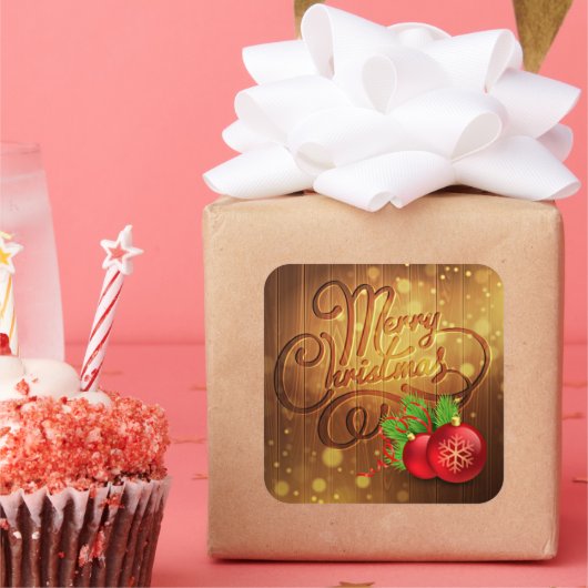 Rustic Merry-kerstboomplank Vierkante Sticker (Feest)