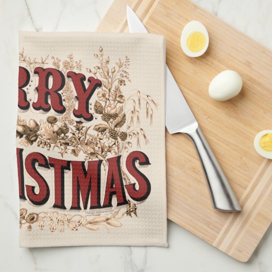 Rustic Merry Kerstmis Theedoek (Quarter Fold)