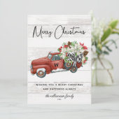 Rustic Merry Red  Truck Feestdagenkaart (Staand voorkant)