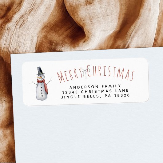 Rustic Merry Waterverf Snowman Familie Etiket