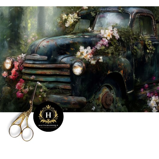 Rustic Midnight Floral Truck Decoupage Tissuepapier