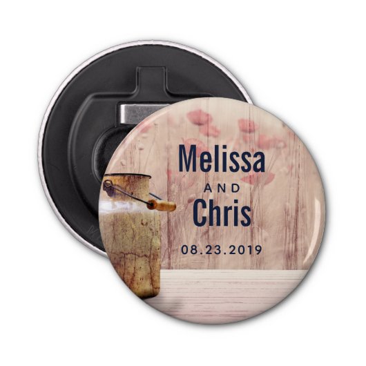 Rustic Milk Can country Wedding Button Flesopener (Voorkant)