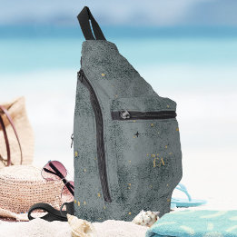 Rustic Minimal Monogram Vliegtuig Zwart Goud Reize Sling Bag