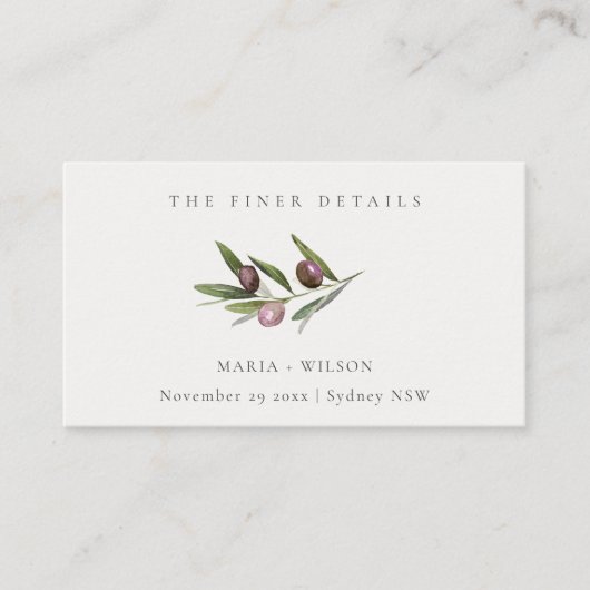 Rustic Minimal Olive Branch Fauna Wedding Website Visitekaartje (Voorkant)