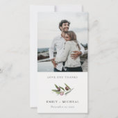Rustic Minimal Olive Branch Foliage Wedding Photo Bedankkaart (Voorkant)
