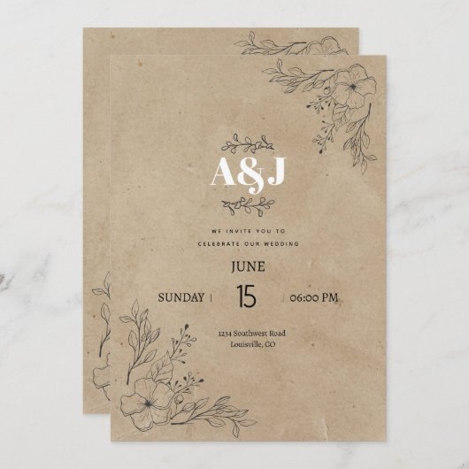  Rustic Minimalist Parchment Wedding Kaart (Voorkant / Achterkant)