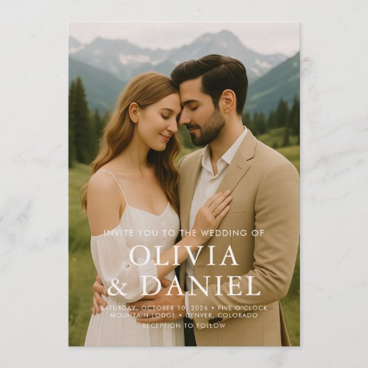 Rustic Minimalist Simple Photo Wedding Invitation (Devant)