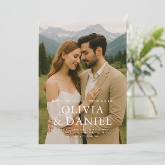 Rustic Minimalist Simple Photo Wedding Invitation (Debout devant)