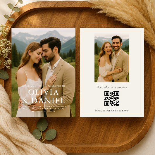 Rustic Minimalist Simple Photo Wedding Invitation Kaart