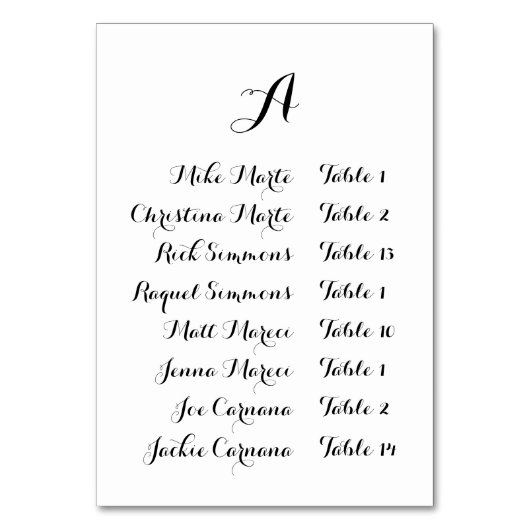 Rustic Minimalistic Calligraphy Seating Chart Card Kaart (Voorkant)