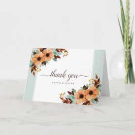 Rustic Mint and Brown Floral Wedding Thank You Bedankkaart