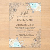 Rustic Mint Green Floral Lace Muslim Wedding Acryl Uitnodigingen (Voorkant)