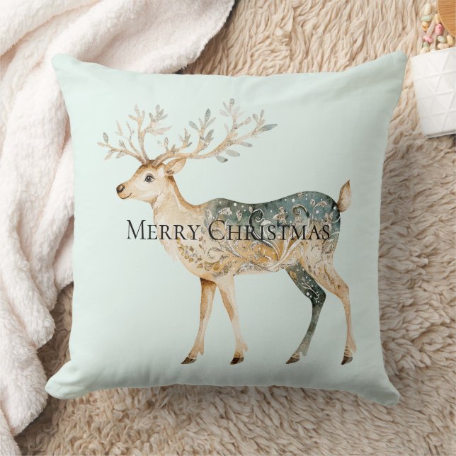 Rustic Mint Green Gold Cream Christmas Deer Kussen (Deken)