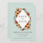 Rustic Mint Green Waterverf Floral Save The Date (Voorkant / Achterkant)