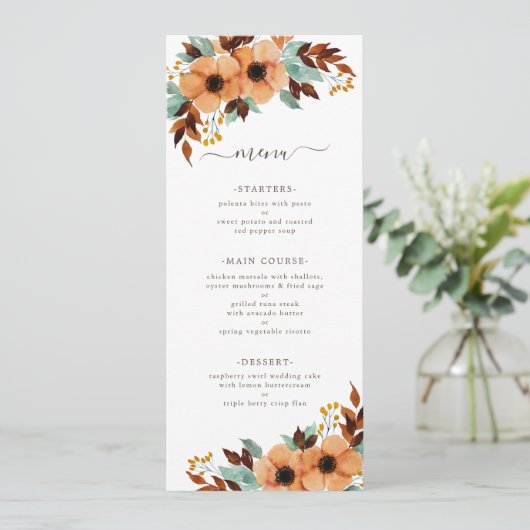 Rustic Mint Green Waterverf Floral Wedding Menu (Staand voorkant)
