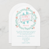 Rustic Mint Peach Coral Floral Garland Kaart (Voorkant / Achterkant)