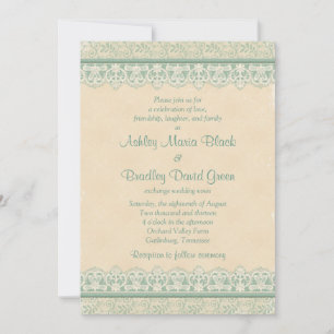 Rustic Mint Sage Ivory Lace Parchment Wedding Kaart