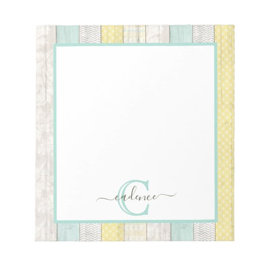 Rustic Mint & Yellow Boho Geo Modern, gepersonalis Notitieblok (Voorkant)
