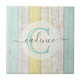 Rustic Mint & Yellow Boho Geo Modern, gepersonalis Tegeltje