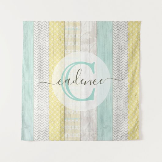 Rustic Mint & Yellow Boho Geo Modern, gepersonalis Wandkleed (Voorkant)