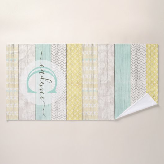 Rustic Mint & Yellow Boho Geo Modern Personalized (Serviette de bain)