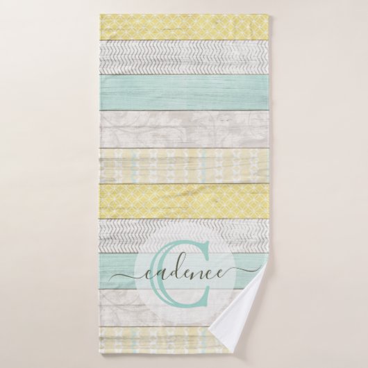 Rustic Mint & Yellow Boho Geo Modern Personalized Badhanddoek (Badhanddoek)