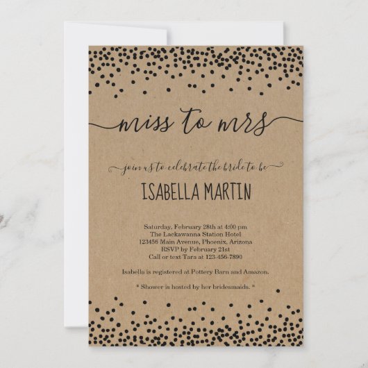 Rustic Miss to Mrs Bridal Shower Uitnodiging -Kraf (Voorkant)