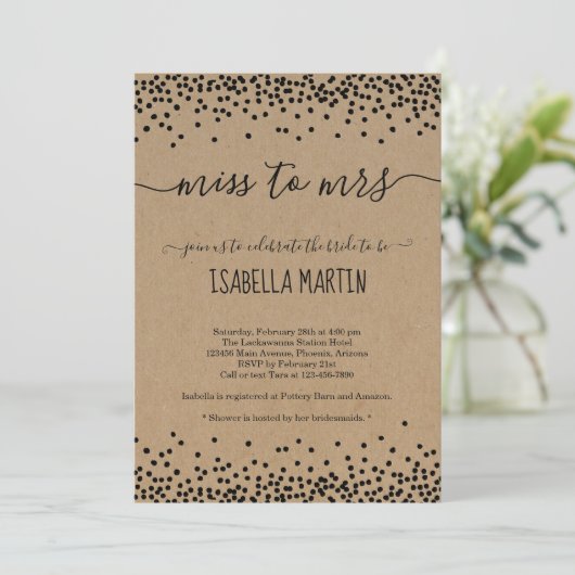 Rustic Miss to Mrs Bridal Shower Uitnodiging -Kraf (Staand voorkant)