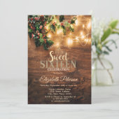 Rustic Mistletoe, String Lights, Wood Sweet 16 Par Kaart (Staand voorkant)
