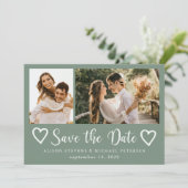 Rustic modern 2 photo sage green wedding  save the date (Staand voorkant)