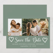 Rustic modern 2 photo sage green wedding  save the date (Voorkant / Achterkant)