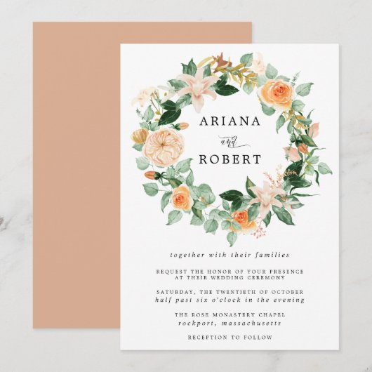 Rustic Modern Autumn Floral Wreath Wedding Kaart (Voorkant / Achterkant)