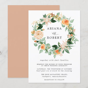 Rustic Modern Autumn Floral Wreath Wedding Kaart