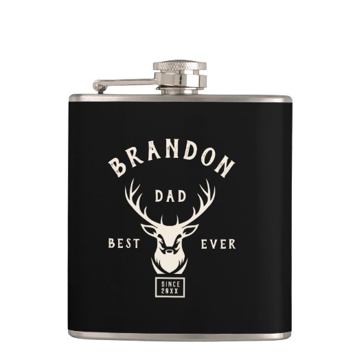 Rustic Modern BEST DAD EVER Aangepaste naam Deer B Heupfles (Voorkant)