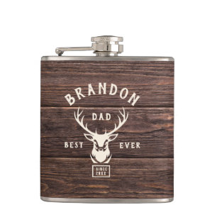 Rustic Modern BEST DAD EVER Eigen naam Deer Wood Heupfles