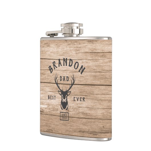 Rustic Modern BEST DAD OOIT Eigen naam Jaar Hout Heupfles (Links)