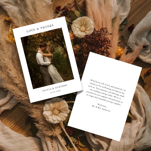 Rustic Modern Boho Budget Foto Huwelijk Liefde en Bedankkaart