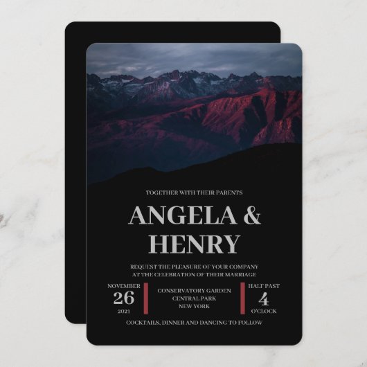 Rustic Modern Brown Mountains Scenery Wedding Kaart (Voorkant / Achterkant)