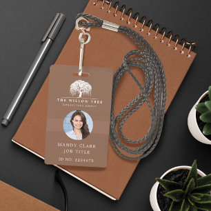Rustic Modern Brown & White Willow Tree Logo Foto Badge