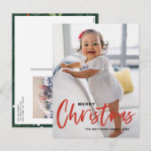 Rustic Modern Calligraphy Red Merry kerst Feestdagenkaart (Voorkant / Achterkant)