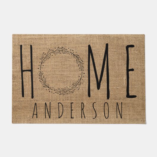 Rustic Modern Country Name Home Faux Burlap Deurmat (Voorkant)