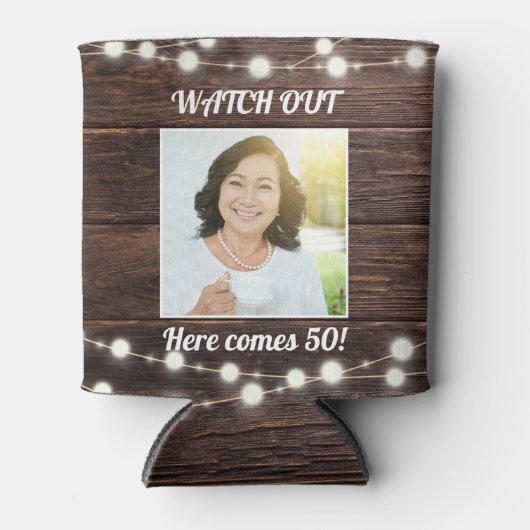 Rustic Modern Custom Photo 50th Birthday Stijlvol Blikjeskoeler (Voorkant)