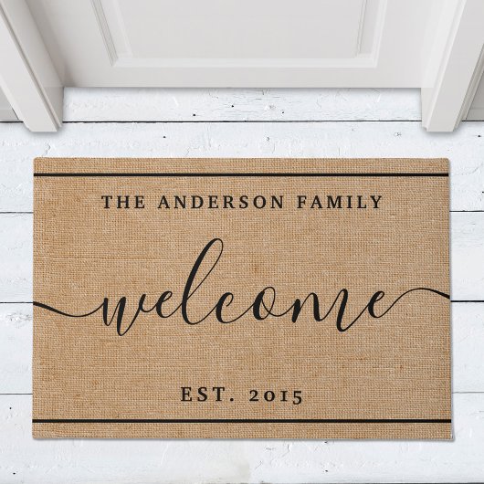 Rustic Modern Familienaam Monogram Welkom Deurmat