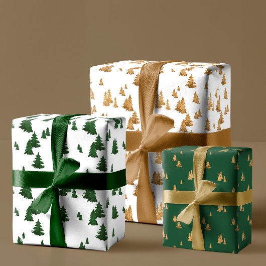 Rustic Modern Faux Gold en Green Pine Tree Forest Inpakpapier Vel