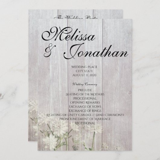 Rustic Modern Floral Wedding Ceremony Program V2 Kaart (Voorkant / Achterkant)
